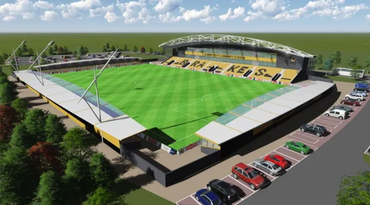 Hình ảnh phối cảnh dự án sân vận động mới của Leamington FC, minh họa cho kế hoạch phát triển tương lai