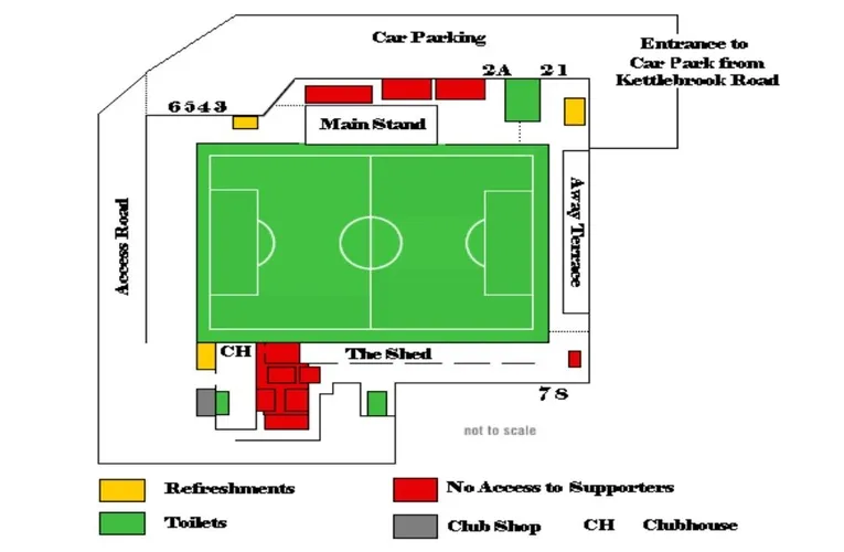 Sơ đồ bố trí chỗ ngồi sân vận động The Lamb Ground của Tamworth FC.